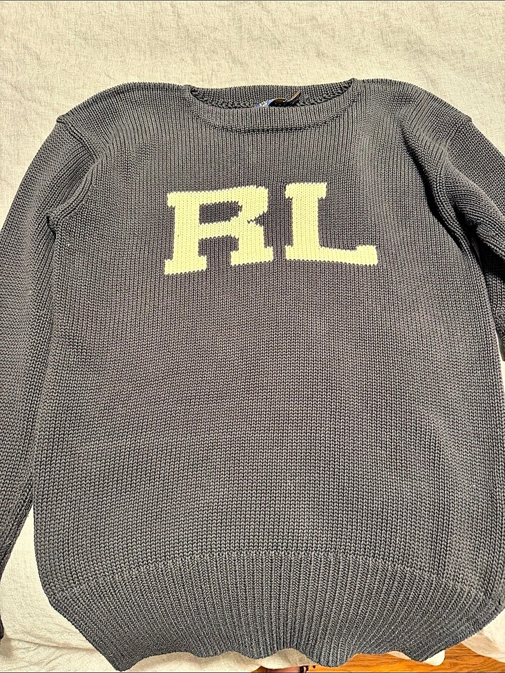 Polo Ralph Lauren RL Logo Cotton Crewneck Sweater Black Small